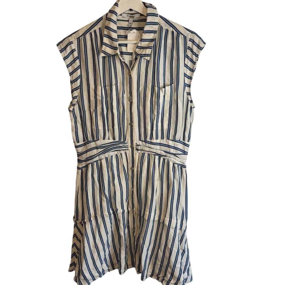 Derek Lam 10 Crosby Shirt Dress Striped 12 Blue Women Sleeveless Button Front